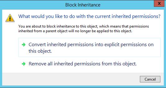 Step 3: Go to "Permissions" tab, then click "Disable inheritance".