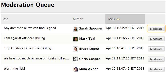 Moderate Forums In a discussion forum, your instructor can assign a user the role of moderator. A moderator reviews posts before they are added to a thread and appear in the discussion board.