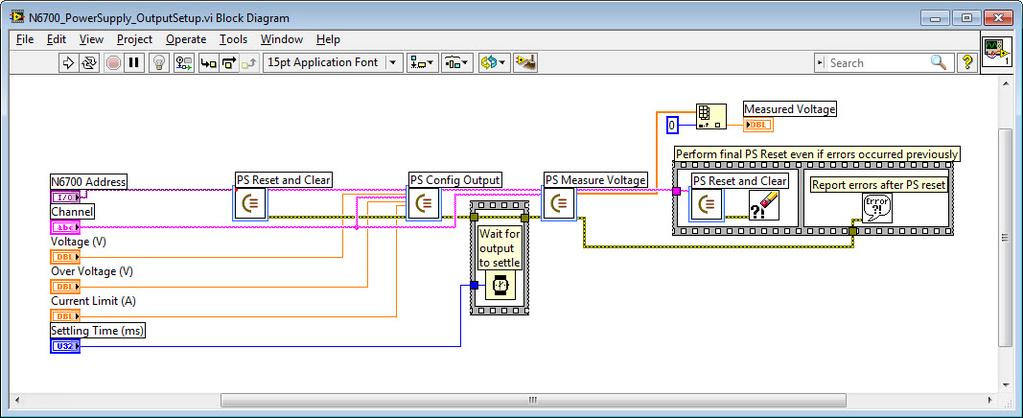 From LabVIEW, click Window > Show Block Diagram to display the underlying block diagram: Figure 13.
