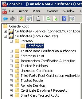Obtaining an appropriate X.509 certificate 3. In the list on the left-hand side of the screen, select: Certificates (Local Computer) Personal Certificates 4.