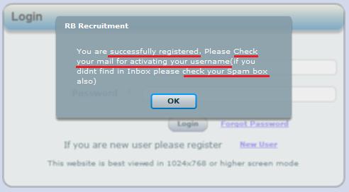 USER MANUAL THE 5. Now registration is confirmed and a popup is displayed. Click OK. 6.