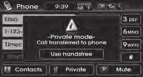Operating menus during a call Switching call to the mobile phone 1.
