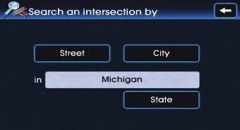 (b) by city 6. Press the City button. 8. Select the desired city name. 10. Select the desired 1st street menu from the list. NAVIGATION SYSTEM 9.