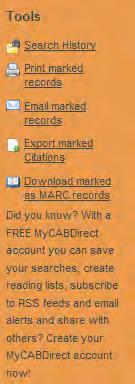 Outputting Records: Once you have completed your search, you will want to print or export the results. There are four basic output options, available in the orange box marked Tools.