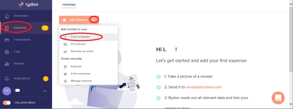 2 Detailed steps to submitting via a computer/tablet 1. Login at https://manage.rydoo.com/login (for computers) or https://m.rydoo.com (for tablets) 2.