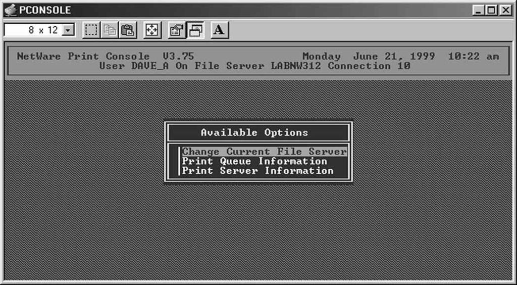 Configuring NetWare 3.12 Use the NetWare Print Console to create a print queue then assign a queue server. To create a print queue then assign it to a queue server: 1.