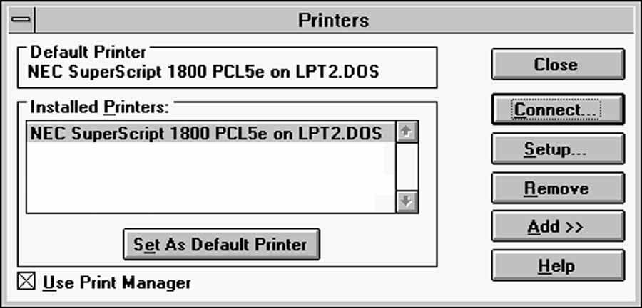 To configure a Windows 3.1x client, you must install a printer driver then assign a printer port. To install a printer driver: 1. Insert the SuperScript 1800 Solutions CD into the client computer. 2.