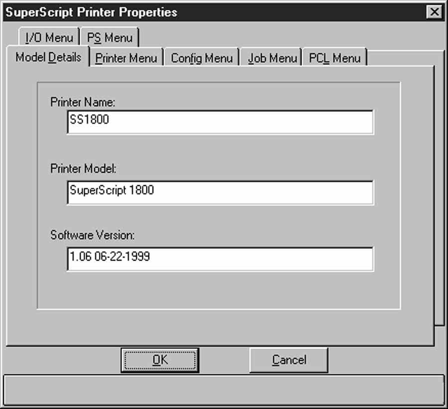 PRINTER PROPERTIES WINDOW The Printer Properties window is started from the Setting menu by selecting Operator Panel. Use this window for adjusting the basic properties for a specific printer.