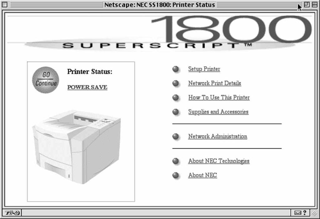 APPENDIX C SUPERSCRIPT 1800 WEB PAGES INTRODUCTION The SuperScript 1800 Web Pages are a web site for viewing and administering the printer.