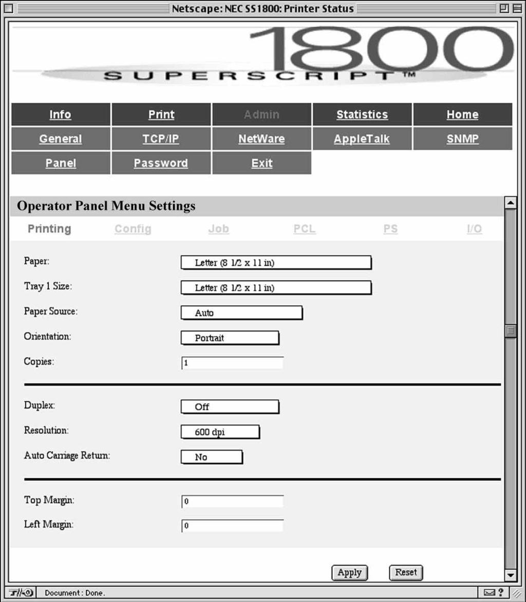 OPERATOR PANEL PAGES Use the Operator Panel pages for adjusting the printer settings that can be configured from the printer s Operator Panel.