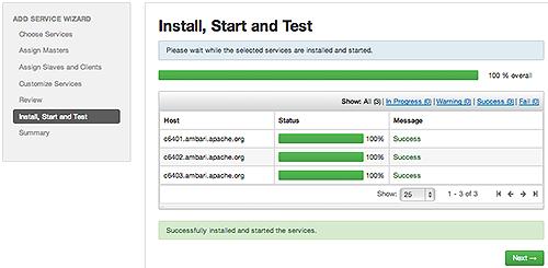 Monitor the progress of installing, starting, and testing the service, and