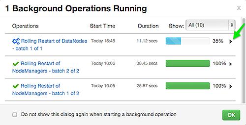 multiple operations, such as a rolling restart of components. The Background Operations window opens by default when you run such a task.