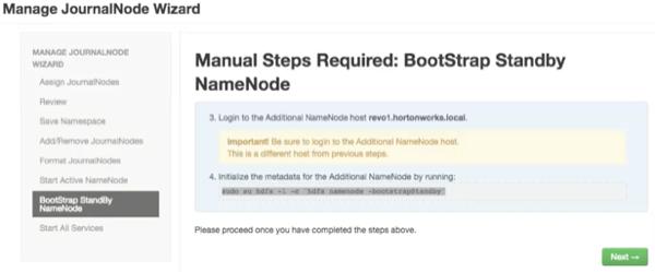 11.In the remote shell, confirm that you want to bootstrap the standby NameNode, by entering Y, at the following prompt: RE-format filesystem in Storage Directory /grid/0/hadoop/hdfs/ namenode?