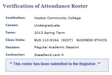 11. This message displays: **This roster has been submitted to the Registrar.