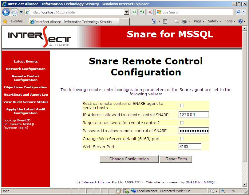 5.5 Remote Control Configuration A critical function of the SnareMSSQL service is its ability to be remote controlled.