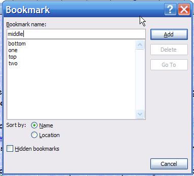 A bookmark will allow a reviewer to jump from the hyperlink to a different place in