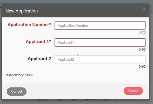 NEW APPLICATION Uploading Documents Upon selecting New Application you will be prompted to enter the Application Number and Applicant. These are mandatory fields.