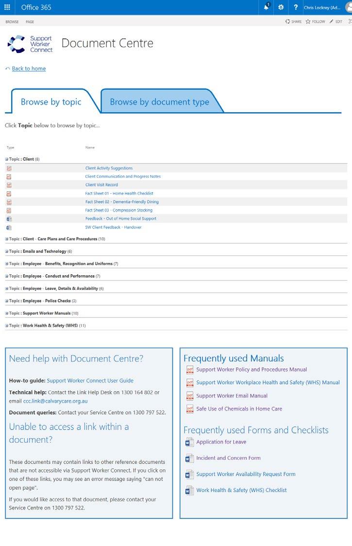 The New Document Centre Click on each tab to change how the documents are grouped: Group by Topic/Group by Document type Click on this box on the homepage to access the Document Centre Click on the