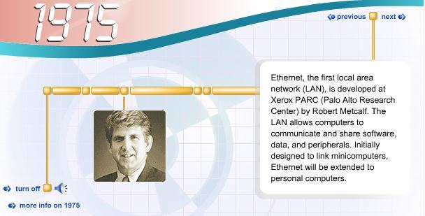 Ethernet, rankaian LAN pertama diwujudkan di Zerox PARC (Palo Alto Research Center) oleh