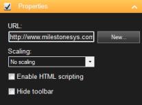 1. In setup mode, select the imported HTML page in the view. In the Properties pane, change the necessary properties. o o URL: Click New to specify a new URL or location of the HTML page.