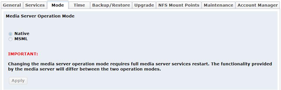 Verifying PowerMedia XMS Once Native mode has been selected, services are automatically stopped and then restarted. Verify this by viewing the System > Services page from the Console.
