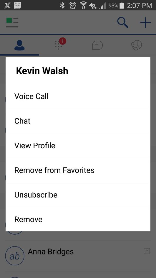 Contacts Figure 36: Contact Menu Options Or 1. In the Contacts list, tap the contact s name to open the contact card (see Figure 34). 2.