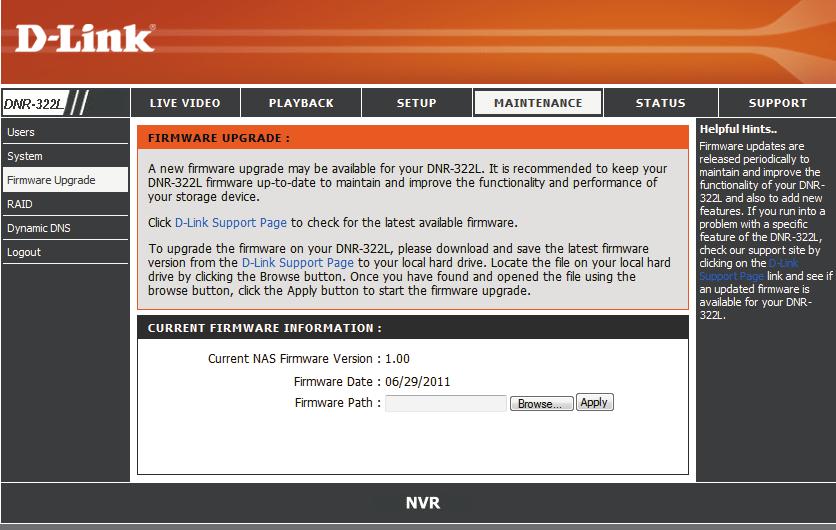 Section 5 - Configuration Firmware Update The device firmware can be upgraded from this page. The firmware update must be saved on the local hard drive of your computer.