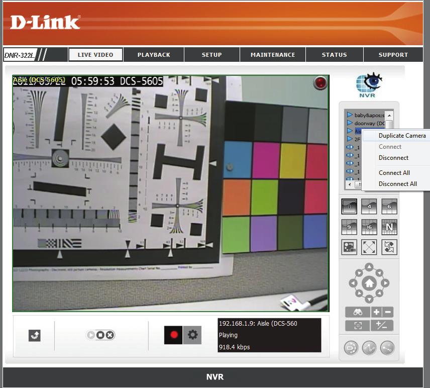 Section 6 - Live Video Multiple view You can right-click on the camera list to duplicate and connect/ disconnect designate cameras, and do other