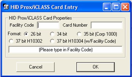 lock / user editor continued k To manually input an HID credential (Prox or iclass), select ProxCard and click the more info button [ ].