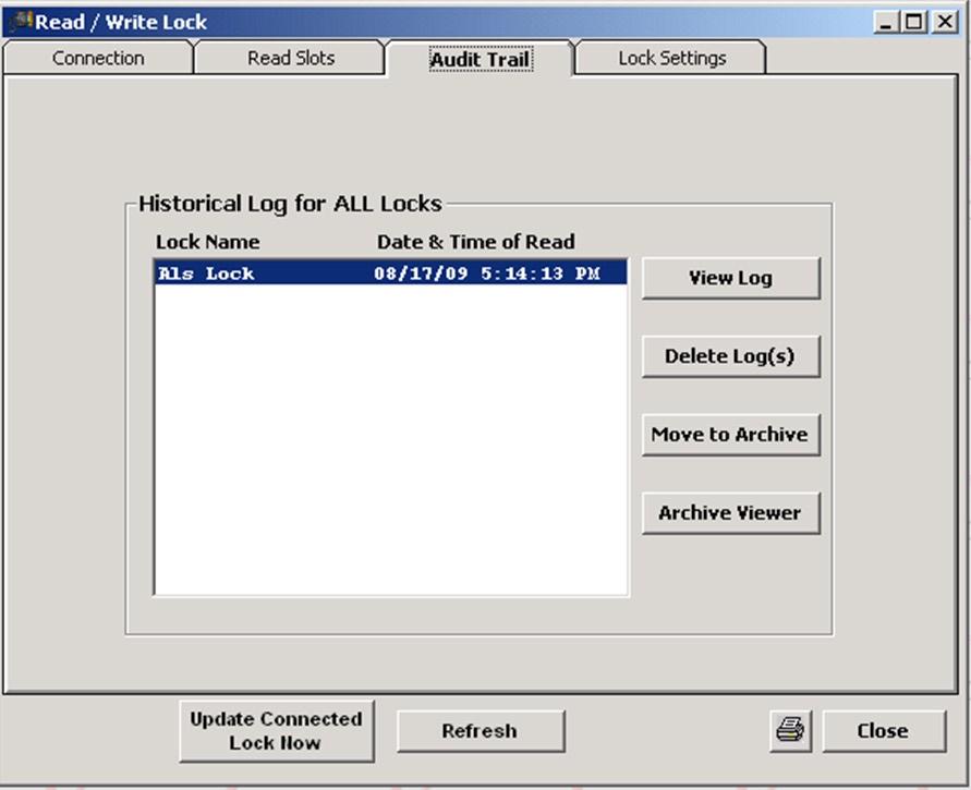 read / write lock continued Audit trail Audit Trail allows the Operator to view the audit trail of a lock. An audit trail is a log of a lock s past operation.