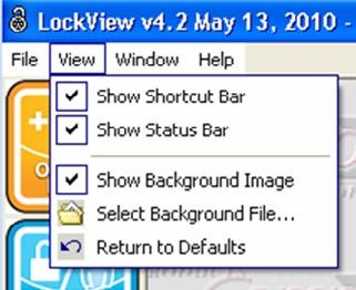 drop down menu pdf of LockView User Manual. A Shortcut Bar - Quick start buttons for the Operator Editor, Lock/User Editor, Read/Write Lock, and LockView Options menus.