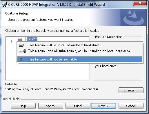Installing the HDVR Integration Interface You can choose to install the Server Component, the Client Component, or both.