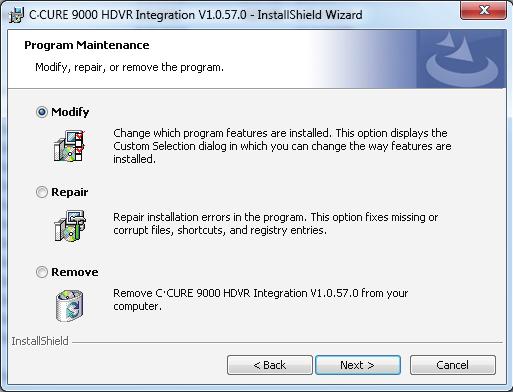 Uninstalling the HDVR Integration Interface 4. Click Change. The Welcome dialog box opens as shown in Figure 2-4 on page 2-6. Figure 2-12: Welcome (Uninstall) 5. Click Next to continue.