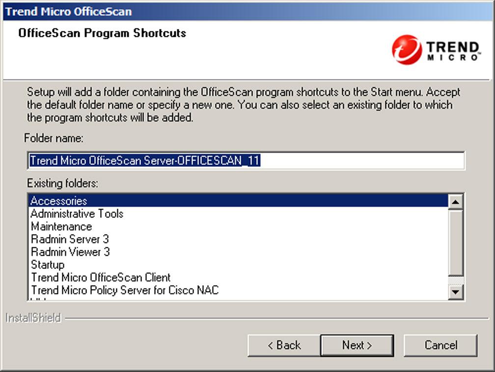 Installing and Upgrading OfficeScan Program Folder Shortcut FIGURE 2-25.