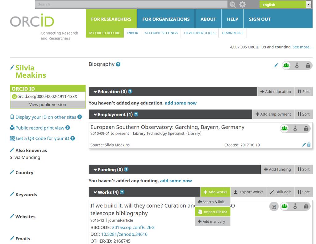Add papers manually Go to ORCID and log in Go to My ORCID