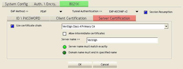 Server certificates identify a server, usually an authentication or RADIUS server to clients. Most EAPs require a certificate issued by a root authority or a trusted commercial Certificate Authority.