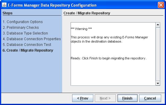 If a connection cannot be established, the EFM DRC utility displays an error message.