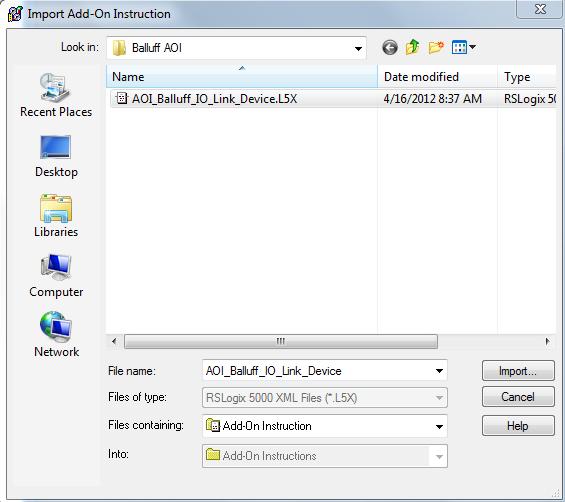 3.4.2 Locate your folder containing the downloaded Balluff AOI modules, highlight.