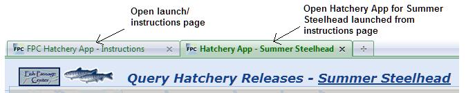 Note: there are brief instructions for using an opened Hatchery Map Application window presented between the select species and Open Hatchery Release Data App button. 3.
