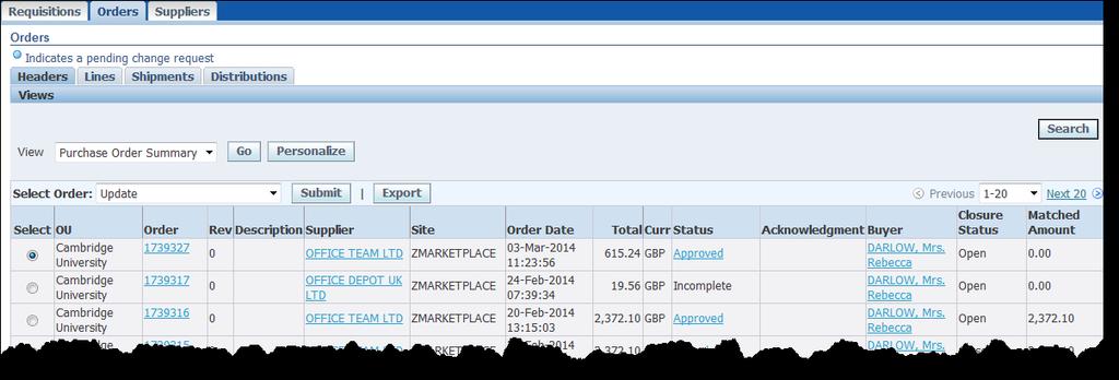 It is only available in iprocurement Buyer responsibility. You can export data from the search screens into Excel.