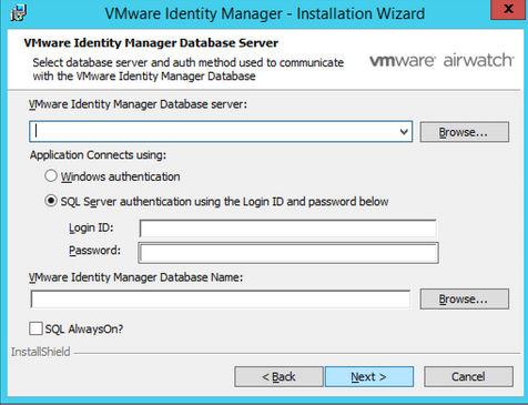 Option VMware Identity Manager Database Name SQL AlwaysON?