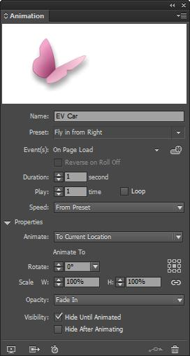 Adobe InDesign Guide Motion preset options Motion preset options appear in the Animation panel (Figure 12). To display the Animation panel, choose Window > Interactive > Animation.