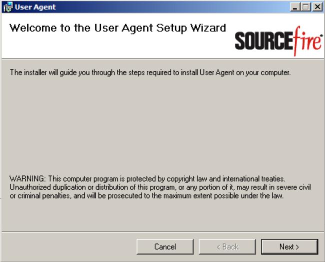 Click Yes to allow the Sourcefire User Agent installer to make changes to the system.