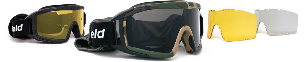 ballistic rated polycarbonate lenses Double coated anti-fog system, unique to Byfield Optics Uninterrupted wide field of view Certified