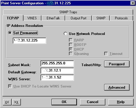 TCP/IP NetWare NetWare Port NetWare Queues Output Port SNMP Protocols SNMP Traps EtherTalk Configuring TCP/IP Options To configure