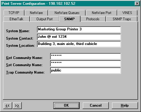 Note: SNMP options need to be configured only if you are managing an Network Print Server or getting system information using SNMP.