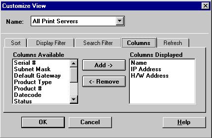 OkiNet has two predefined views. The All Print Servers view displays all the print servers available on your local network.