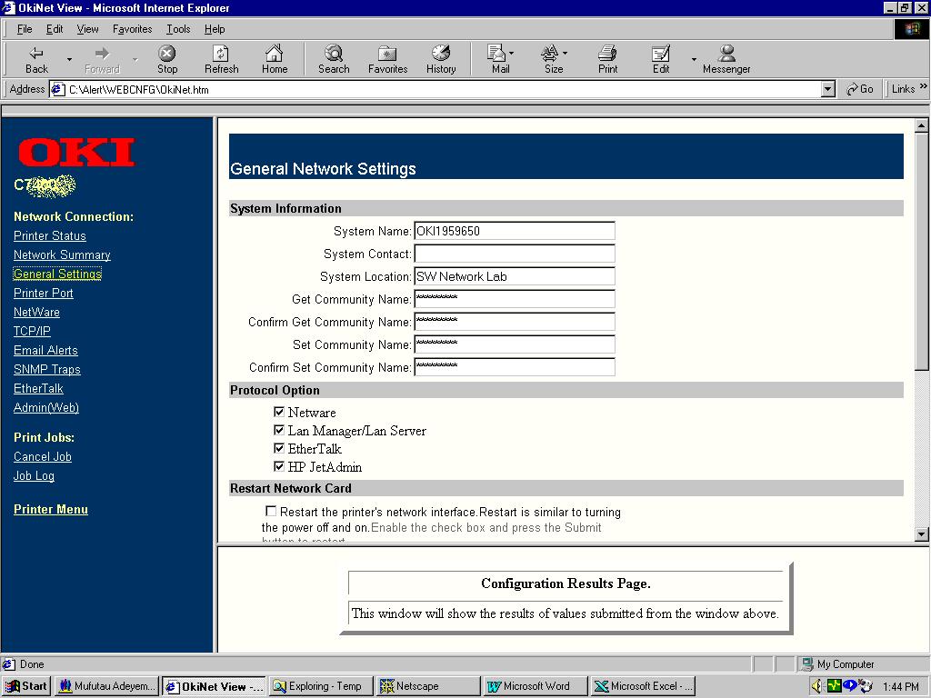 2. On the Enter Network Password screen, enter the User name and Password. The default administrator User name is admin.