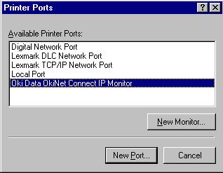 Monitor as the type of port to add