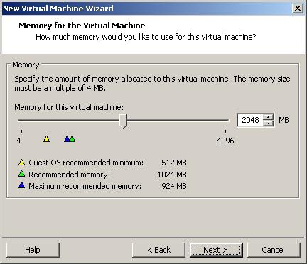 Memory for the Virtual Machine. Select a minimum of 2048MB.